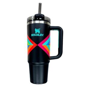 Stanley Neon Stripes & Black 40oz Flowstate Quencher H2.0 Tumbler Cup NWT